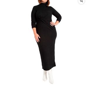 ELOQUII Women's Plus Size Twist Detail Ribbed Dress